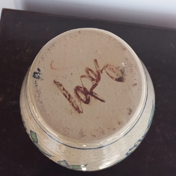 VTG Lopez Pottery Speckled with Blue Yellow Floral Glaze Vase Signed - Picture 6 of 8